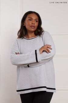 Live Unlimited Grey Curve Round Neck Contrast Stripe Jumper (AM1806) | $118