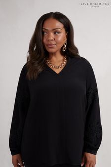 Live Unlimited Black Curve Petite Lace Detail Long Sleeve Top (AM1853) | $118