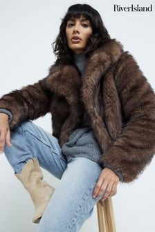 Women s River Island Brown Teddy Borg Coatsandjackets Next Oman