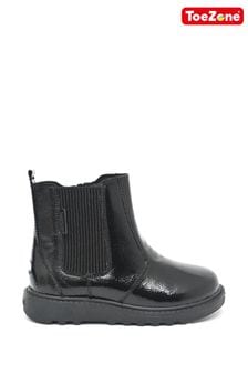 ToeZone Amara Girls Patent Leather Gusset and Zip Black Boots (AM3054) | OMR19 - OMR23