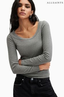 AllSaints Grey Rina Long Sleeve Scoop Neck T-Shirt (AM3330) | €65