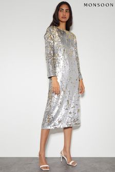 Monsoon Marie Long Sleeve Sequin Midi Dress (AM3404) | € 205