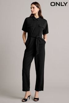 ONLY Black Short Sleeve Belted Jersey Jumpsuit (AM3755) | $82