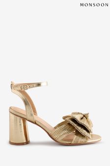 Women s Gold Block Heel Plain Mid Sandals Next Luxembourg