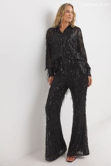 Joanna Hope Sequin Tassle Black Trousers (AM4776) | $129