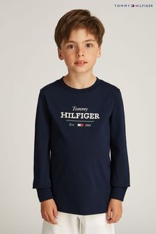 Blau - Tommy Hilfiger 1985 Regular Fit Monotype Long Sleeves 100% Cotton T-shirt (AM5089) | 40 €