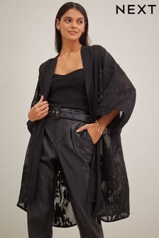 Black Burnout Longline Kimono Cover-Up (AM5305) | $55