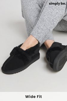 Simply Be Black Wide Fit Warm Lined Full Back Slippers (AM5990) | $50