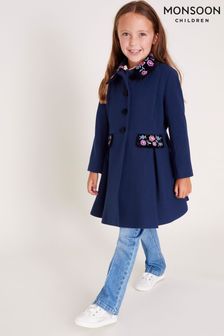 Monsoon Blue Floral Embroidered Dress Coat (AM6016) | SGD 130 - SGD 149