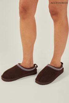 Accessorize Brown Embroidered Suedette Mule Slippers (AM8304) | $46