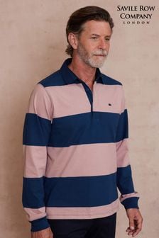 The Savile Row Company Blue Pink Stripe Heavyweight 100% Cotton Jersey Rugby Shirt (AM8877) | $111