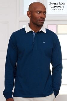 The Savile Row Company Blue Heavyweight 100% Cotton Jersey Rugby Shirt (AM8885) | $111