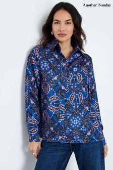 Another Sunday Oversized Blue Cobalt Animal Paisley Print Satin Shirt Co-ord (AM9659) | $69