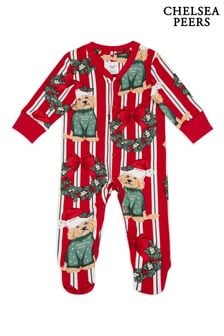 Chelsea Peers Red Baby Christmas Dog and Wreath Print Sleepsuit (AM9850) | €31