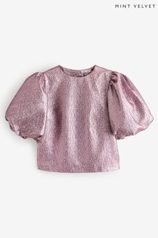 Mint Velvet Pink Metallic Puff Sleeve Top (AN1087) | €140