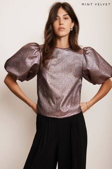 Mint Velvet Pink Metallic Puff Sleeve Top (AN1087) | $170