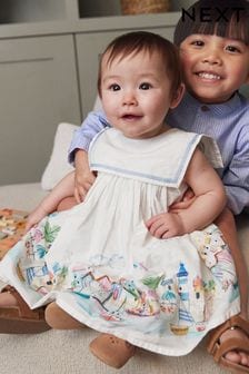 White Seaside Scene Print Baby Prom Dress (0mths-2yrs) (AN3287) | KRW34,500 - KRW37,800