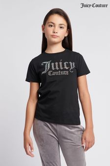 Juicy Couture Black Girls Fitted Diamante 100% Cotton T-Shirt (AN3435) | €54 - €64