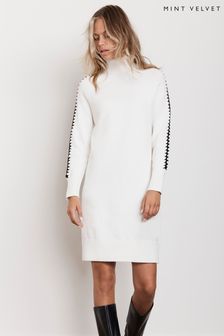 Mint Velvet White Contrast Knit Mini Dress (AN3632) | $223