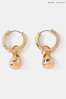 Mint Velvet Gold Tone Drop Hoop Earrings (AN3637) | SGD 56