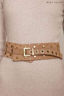 Mint Velvet Cream Leather Studded Waist Belt (AN3647) | EGP3,894