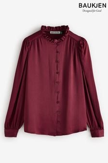 Baukjen Red Evelyn Satin Frill Neck Blouse (AN4337) | €151