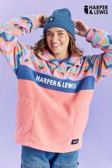 Harper & Lewis Pink Polar Retro Pattern Popper Neck Fleece Pink (AN5971) | $110