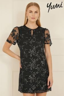 Yumi Black Sequin Embroidered Tunic Dress (AN5999) | $111