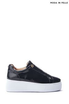 Moda in Pelle Aneeba Elasticated Front Chunky Leather Black Trainers (AN6645) | $170