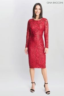 Gina Bacconi Red Angelique Sequin Midi Dress (AN6939) | $548