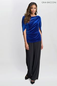 Gina Bacconi Blue Merna Draped Velvet Top (AN6947) | $170