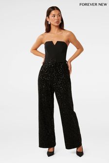 Forever New Black Allie Strapless Sequin Jumpsuit (AN6995) | $223