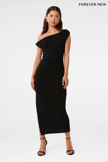 Forever New Black Georgie Glitter Jersey Midi Dress (AN7008) | $188