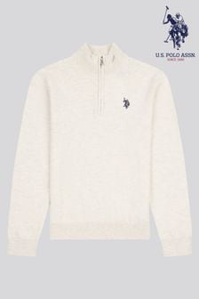 Naturlig - U.s. Polo Assn. Boys Knitted Quarter Zip Polo Shirt (AN7049) | kr1 050 - kr1 260