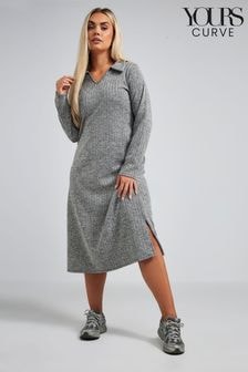 Yours Curve Grey Limited Collection Ribbed Collar Midi Dress (AP3989) | $58