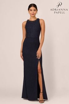 Adrianna Papell Blue Glitter Boucle Stretch Gown (AP4529) | $495