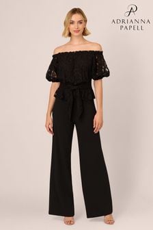 Adrianna Papell Black Lace And Crepe Jumpsuit (AP4532) | €259