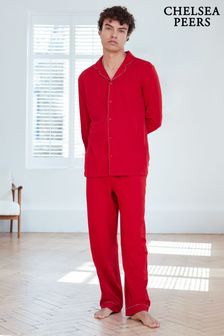 Chelsea Peers 100% Organic Cotton Christmas Candy Cane Stripe Trim Long Pyjamas Set (AT1053) | 92 €