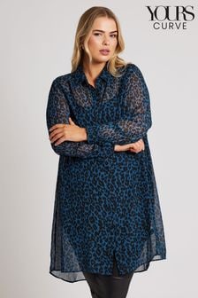 Yours Curve Blue Animal Print Longline Shirt (AT1299) | $67