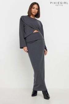 PixieGirl Petite Grey Ribbed Fold Over Skirt (AT1324) | €33