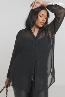 Simply Be Black V-Neck Sheer Shirt (AT1380) | $85