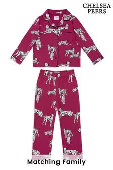 Chelsea Peers Red Kids Dalmation Dog Print Button Up Long Pyjama Set (AT1891) | $60