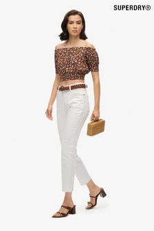 Superdry Brown Smocked Short Sleeve Crop Top (AT2774) | €43