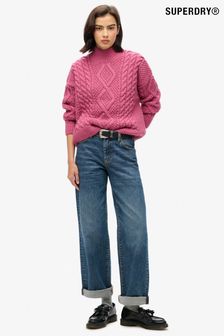 Superdry Pink Aran Cable Knit Polo Jumper (AT2777) | TRY 2.844