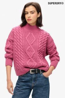 Superdry Pink Aran Cable Knit Polo Jumper (AT2777) | $111