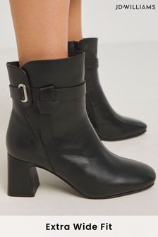 JD Williams Black Heeled Leather Boots With Wrap Around Detail In Extra Wide Fit (AT3841) | LEI 388