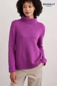 Seasalt Cornwall Purple Braque Lambswool Blend Roll Neck Jumper (AT4244) | $125