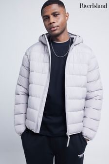 River Island Grey Quilted Hooded Puffer Jacket (AT4625) | $86