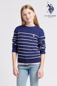 U.S. Polo Assn Blue U.S. Polo Assn. Girls Blue Stripe Crew Jumper (AT5323) | kr643 - kr771