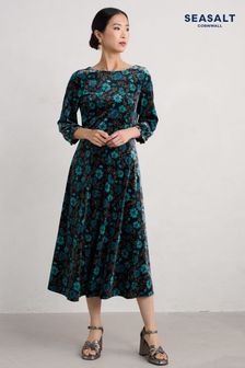 Seasalt Cornwall Black Petite Oak Cottage Velvet Dress (AT5779) | kr1,285